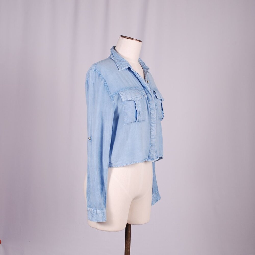 Euc Sim & Sam Cropped Chambray Button-Down, Sz - … - image 4